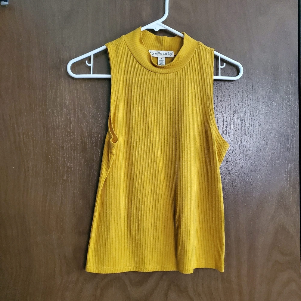 Eye Candy Mock Neck Mustard Yellow Fitted Tank Top